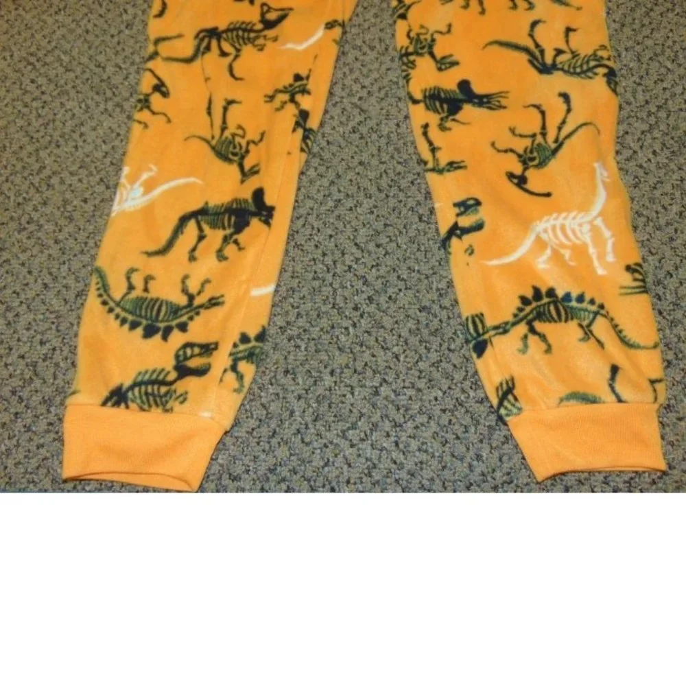 Skeleton Dinosaur Halloween Pajamas 10/12 Gray Shirt & Orange Pants 2 Pc Kids